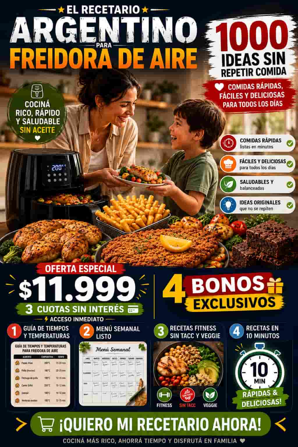 El Recetario Argentino para Freidora de Aire | 1000 Ideas de Recetas Fáciles y Saludables
