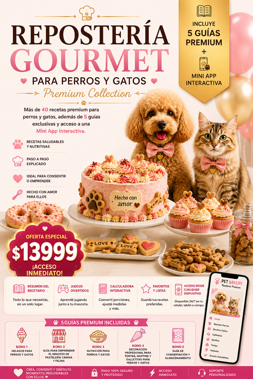 🐾 Repostería Gourmet para Perros y Gatos + 5 Bonos + Mini App Interactiva