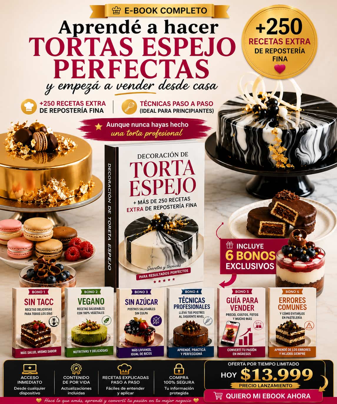 Aprendé a hacer TORTAS ESPEJO PERFECTAS y empezá a vender desde casa + 250 recetas EXTRAS de pastelería fina