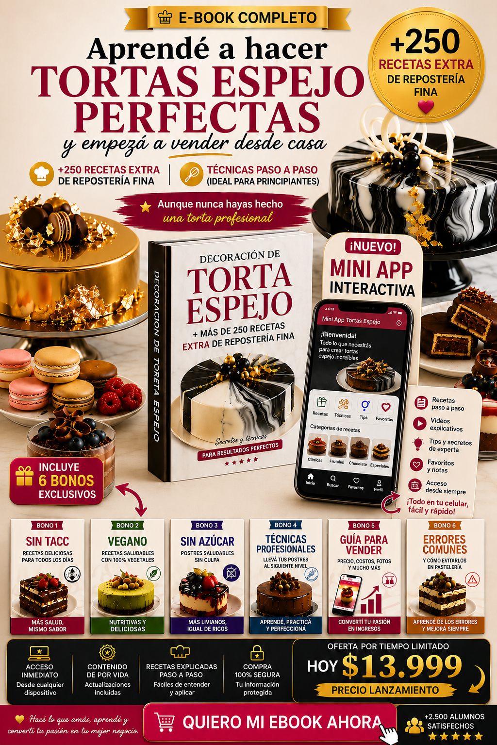 Aprendé a hacer TORTAS ESPEJO PERFECTAS y empezá a vender desde casa + 250 recetas EXTRAS de pastelería fina